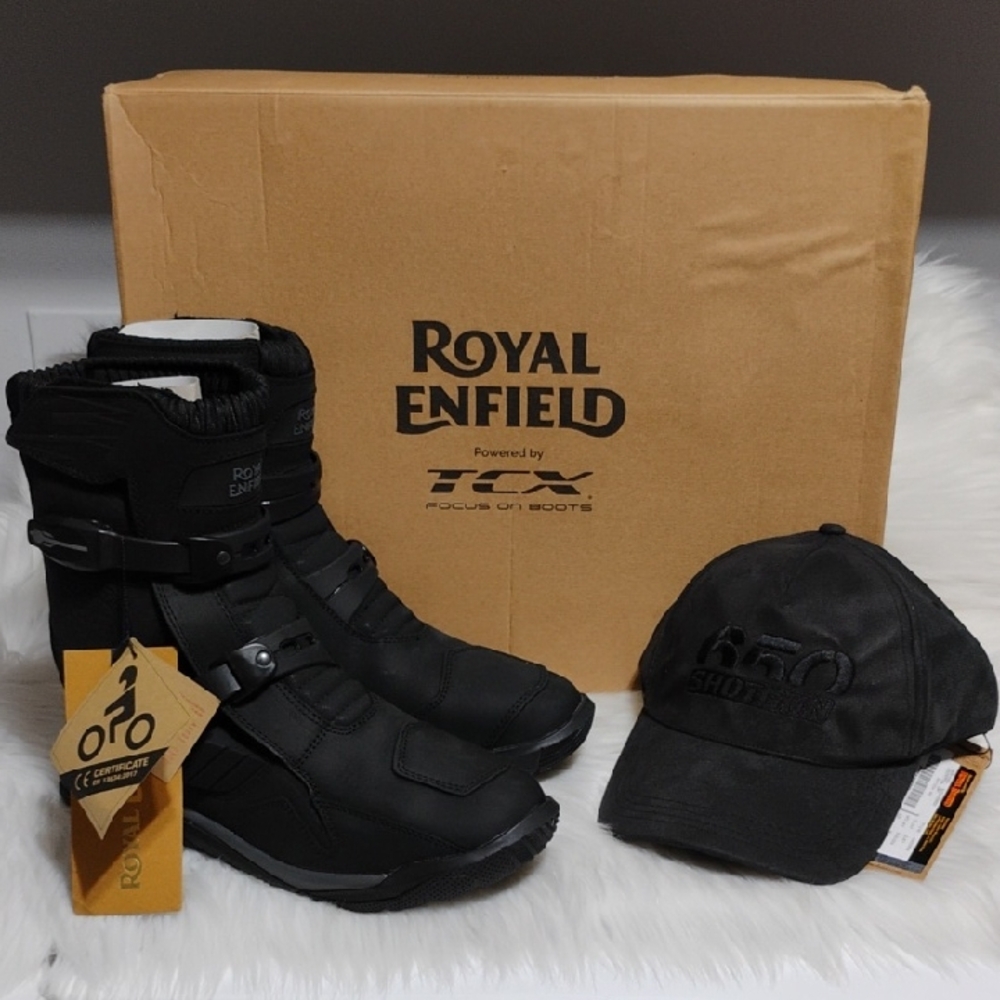 NEW Royal Enfield STELVIO Mid Rise Riding Boots & Matching Cap Bundle (BX83)